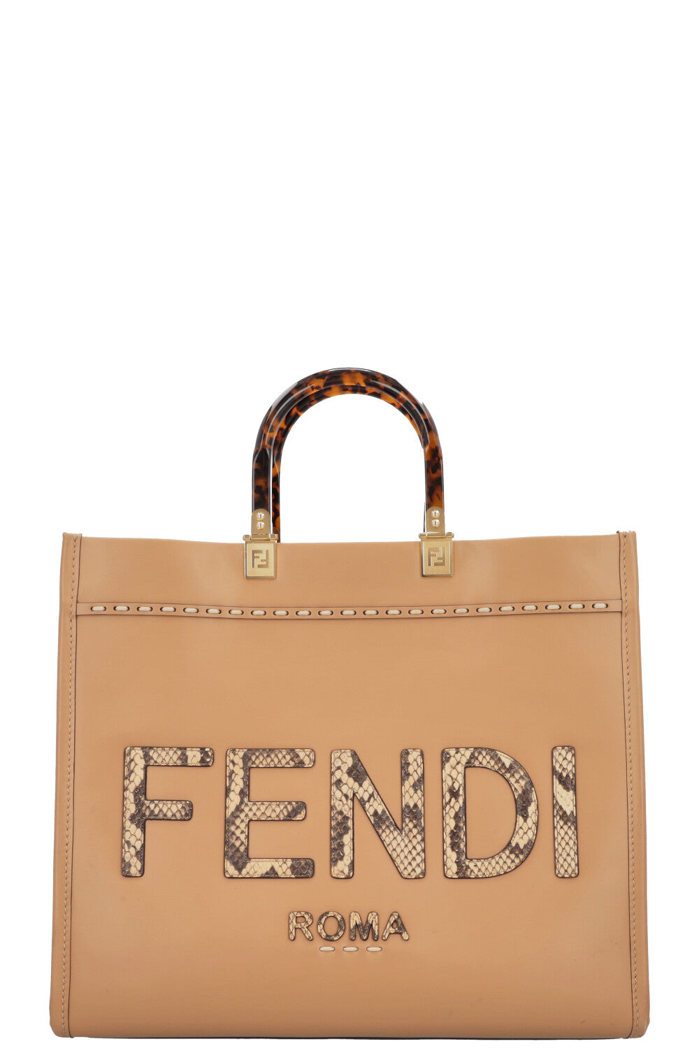 FENDI Medium Sunshine Tote Bag Python Caramel