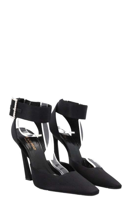SAINT LAURENT Claude Slingback Heels Satin Black
