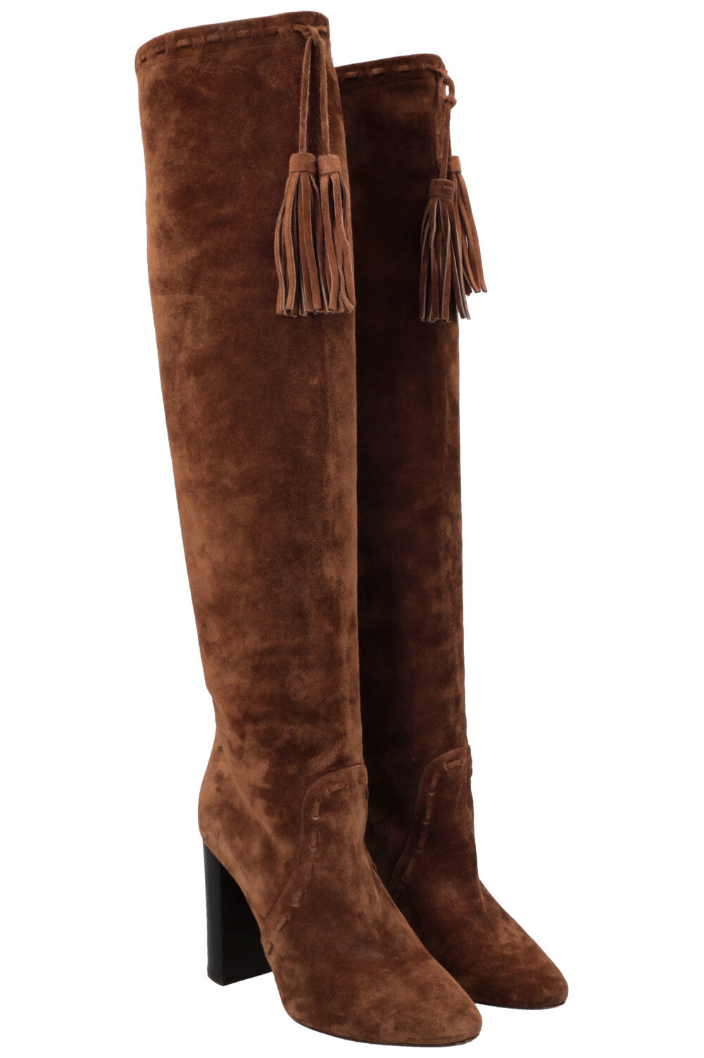 SAINT LAURENT Meurice Tassel Boots Suede Brown
