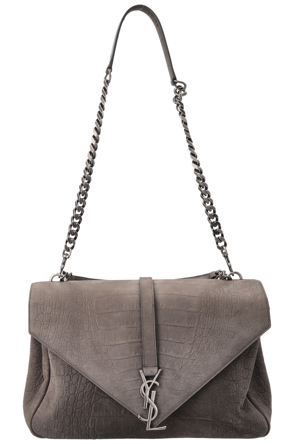 SAINT LAURENT Croc Embossed College Bag Grey