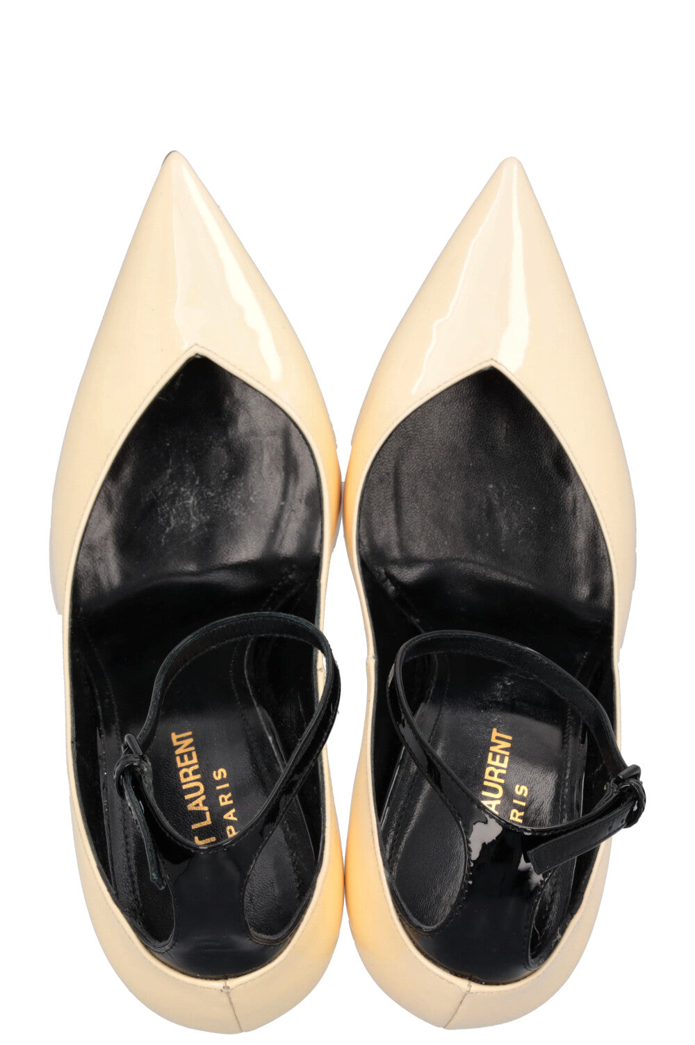 SAINT LAURENT Zoe Heels Patent Ivory