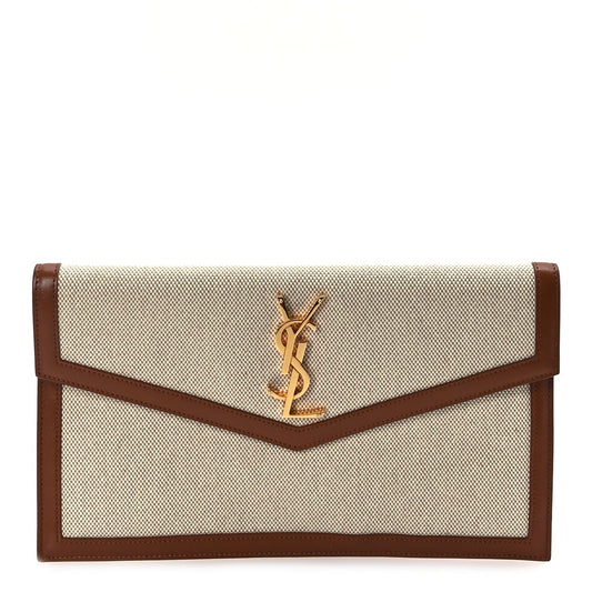 Saint Laurent Canvas Uptown Pouch Natural Beige Brick