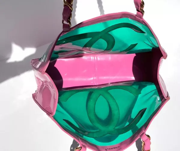 Chanel 1995  Barbie Pink Patent PVC Chunky Chain Tote Bag