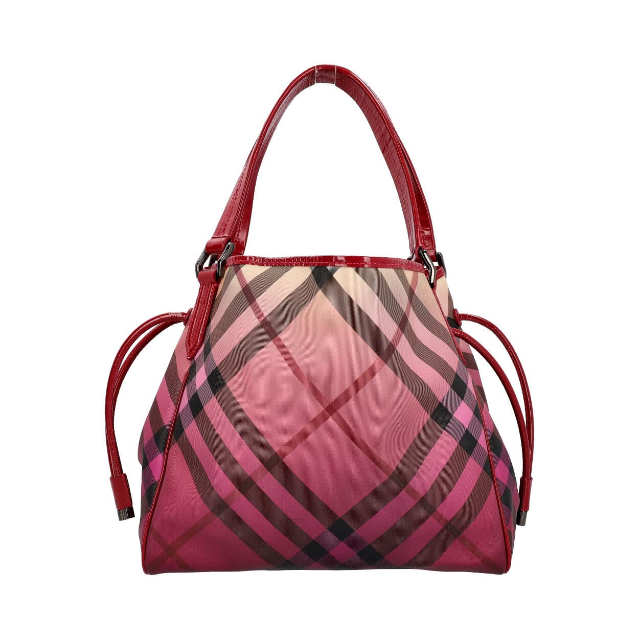 Luxury Burberry Patent/Canvas Nova Check Shoulder Bag Raspberry