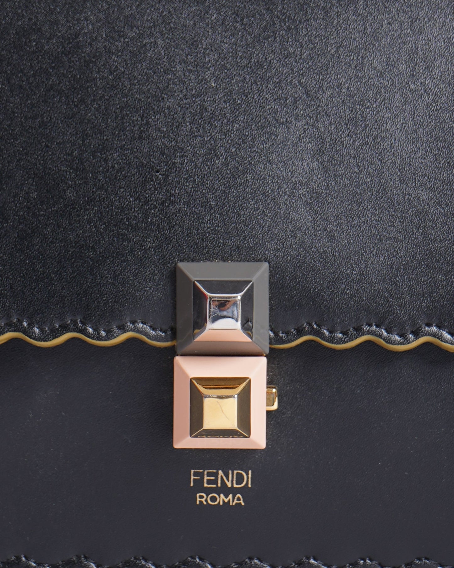 Fendi Black Kan Scalloped Shoulder Bag