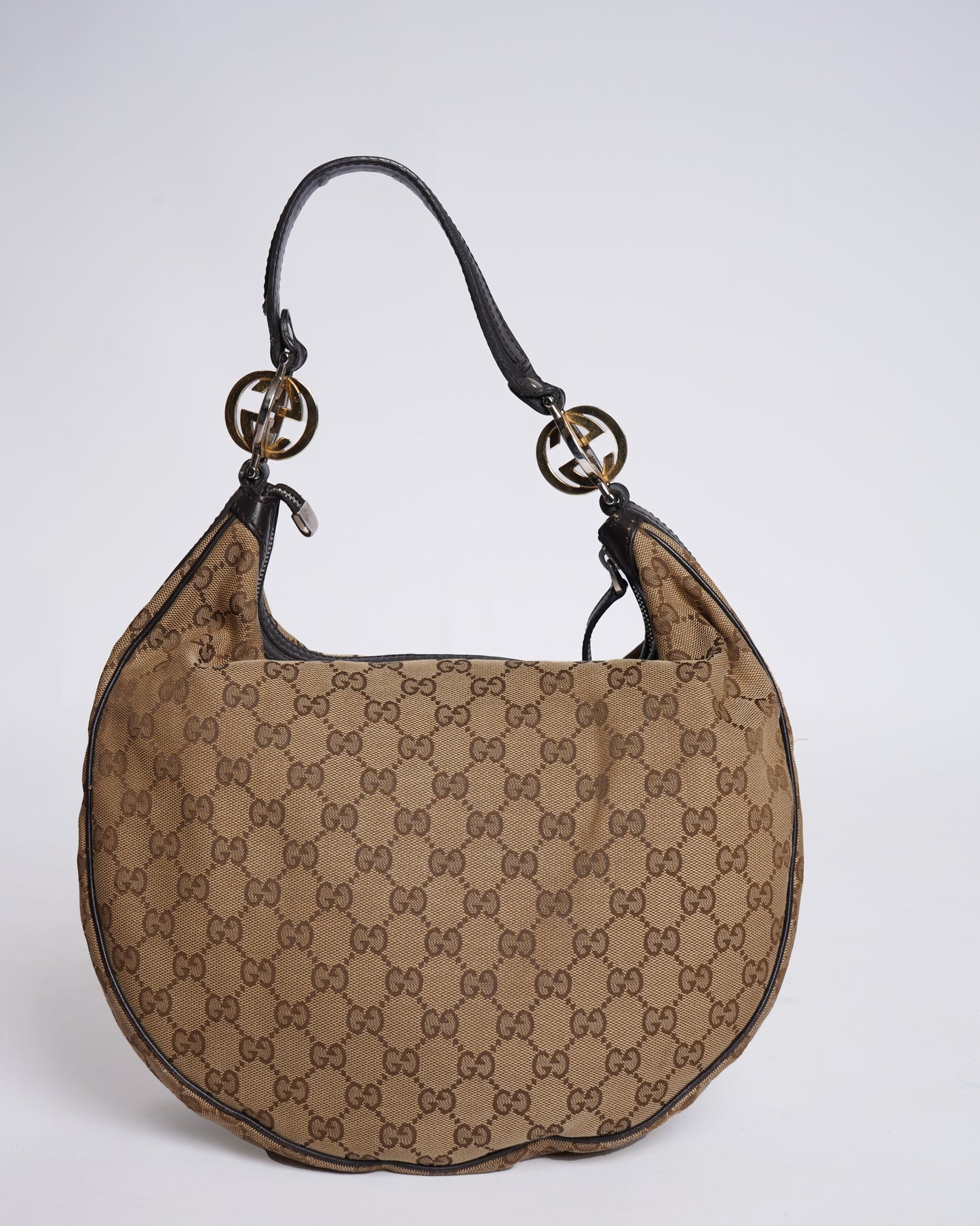 Gucci Lou Monogram Leather Canvas Shoulder Bag