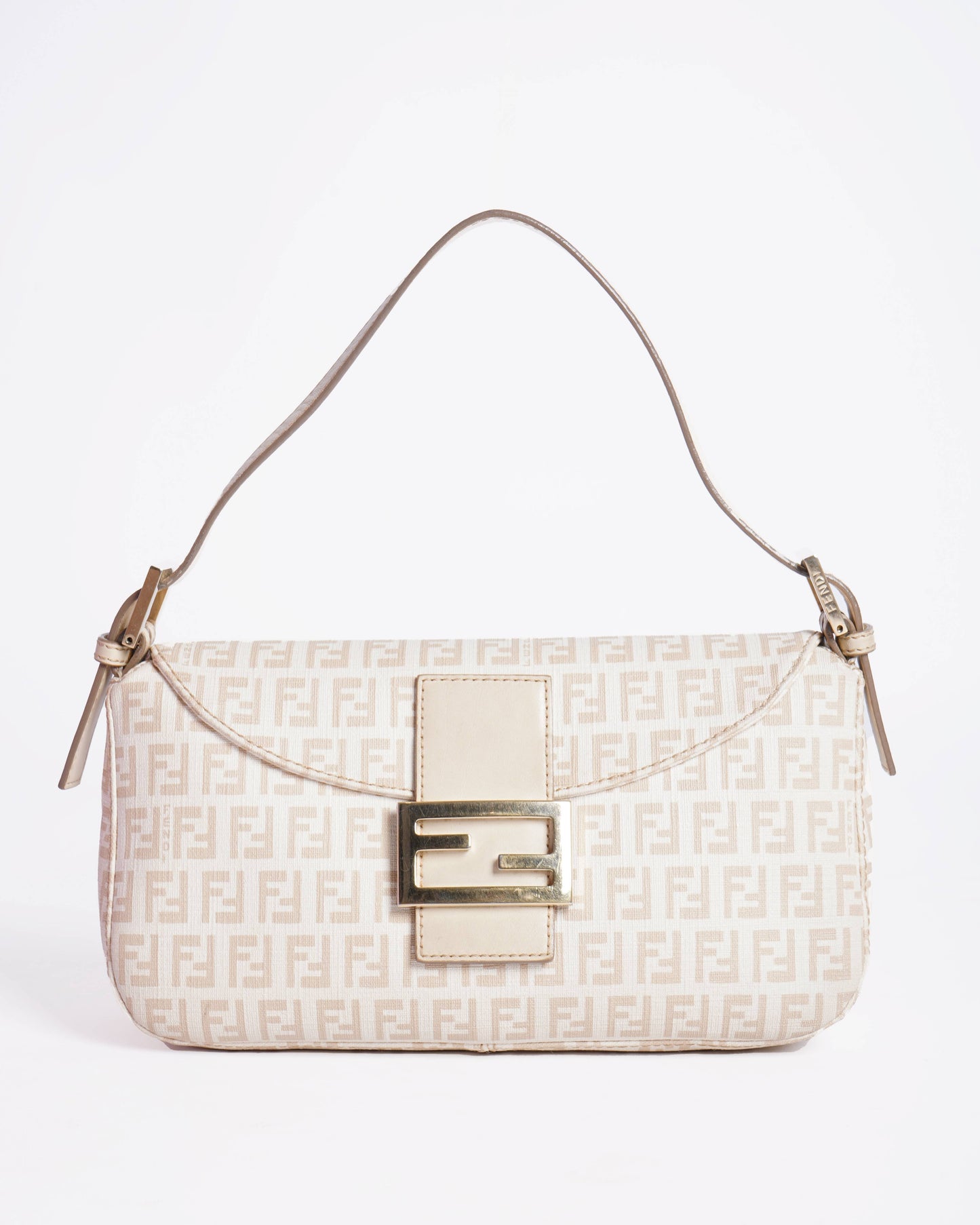 Fendi Zucchino Canvas Mamma Baguette Shoulder Bag Beige