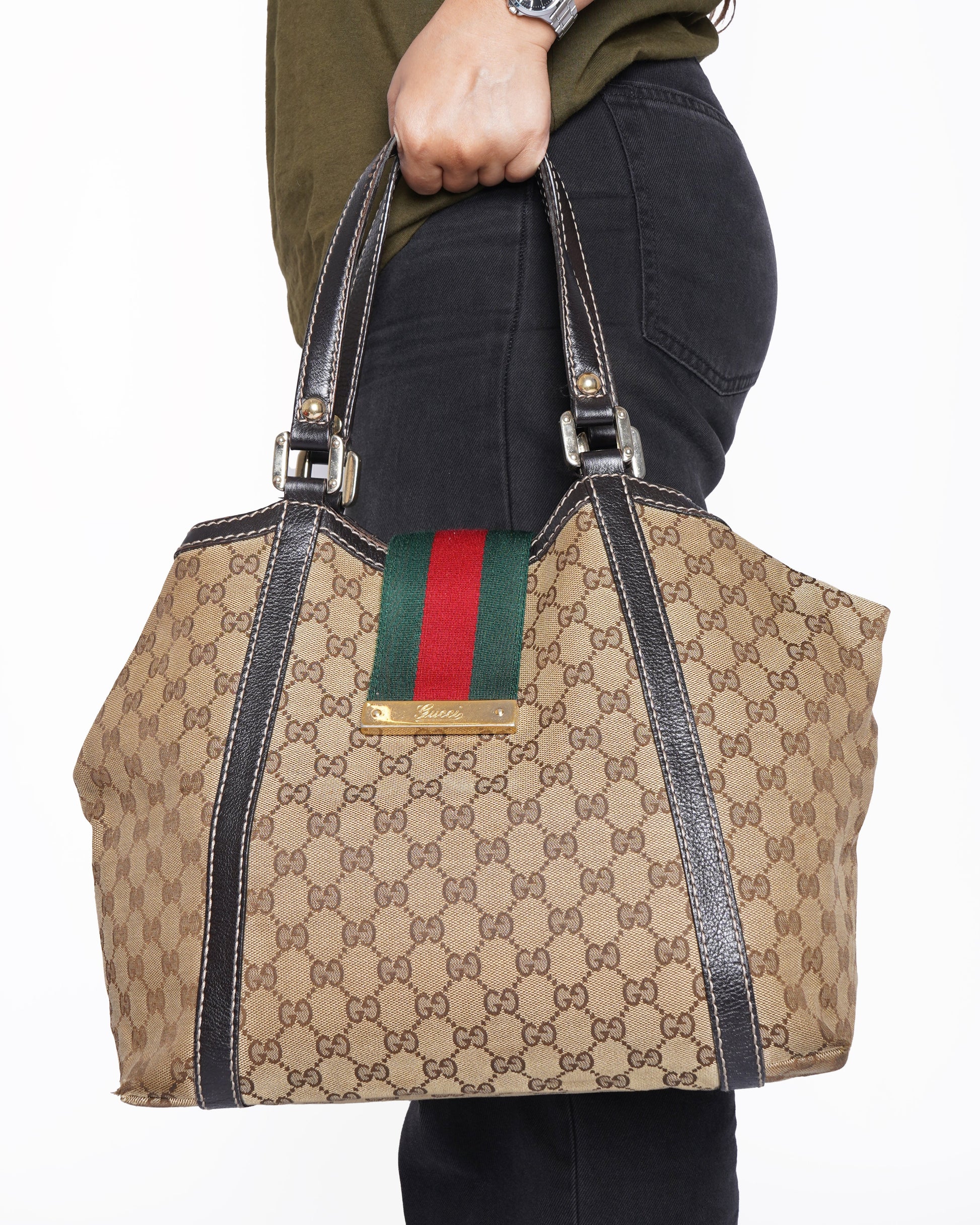 Gucci Lou Monogram Leather Canvas Tote