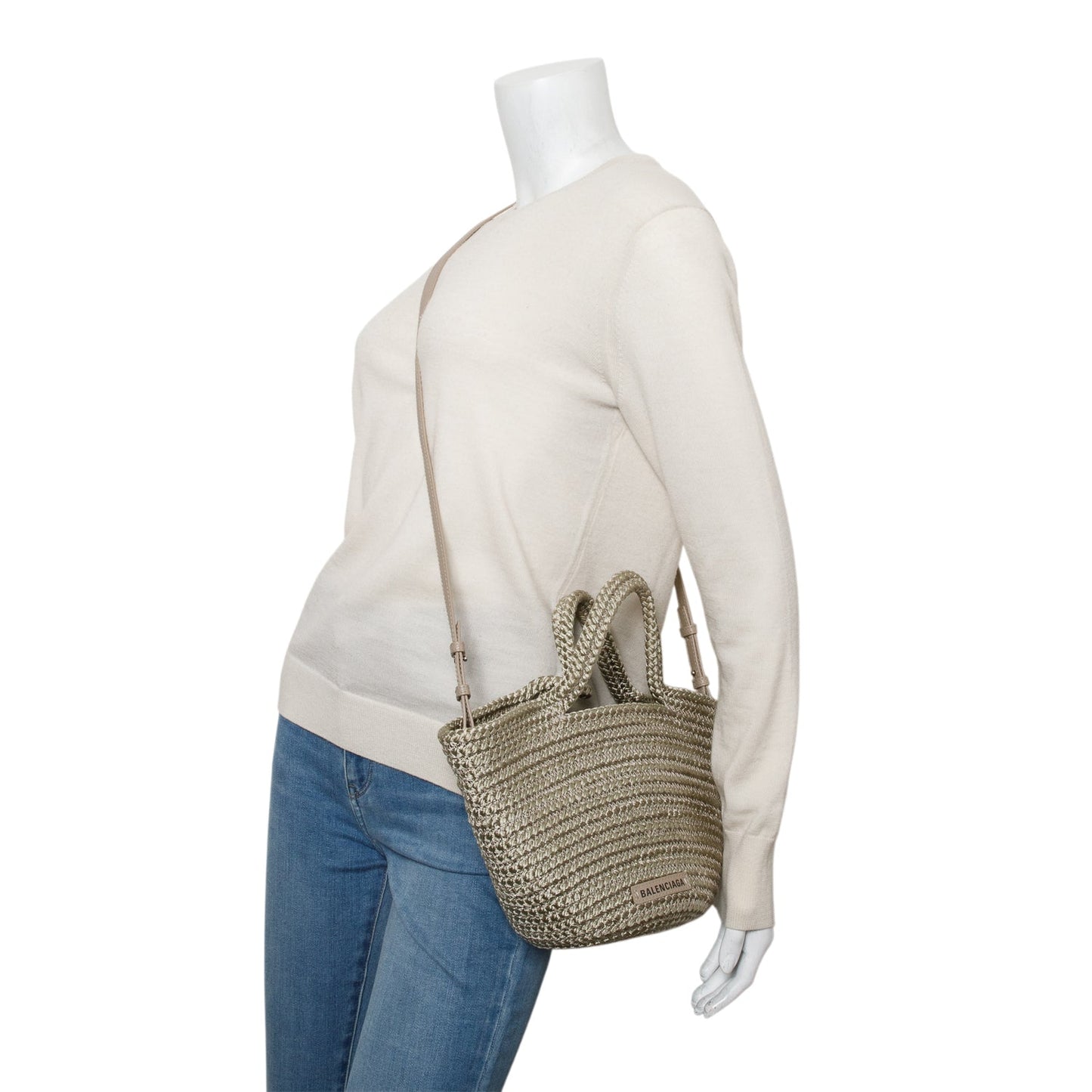 Balenciaga Green Raffia Woven Small Ibiza Basket Bag
