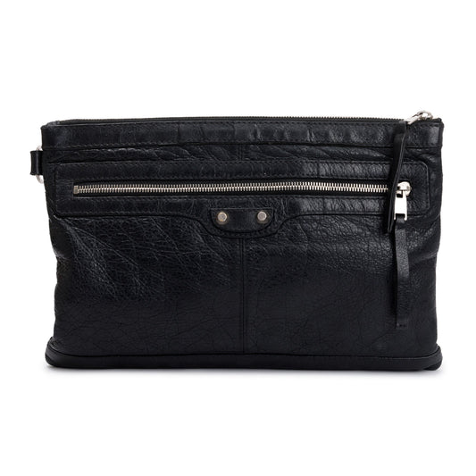 Balenciaga Black Agneau Arena Leather Motocross Classic Clip L Pouch