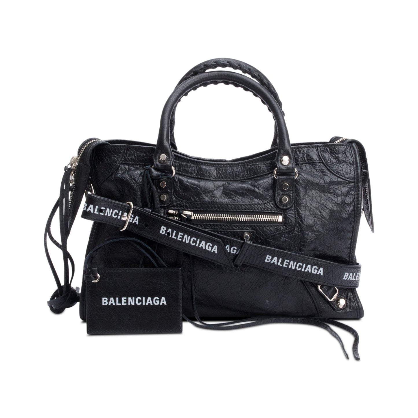 Balenciaga Black Agneau Leather Small Logo Strap Motocross Classic City Bag