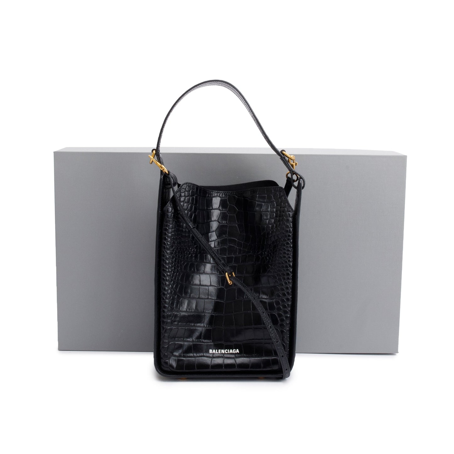 Balenciaga Black Croc-Embossed Leather Tool 2.0 Small N/S Tote
