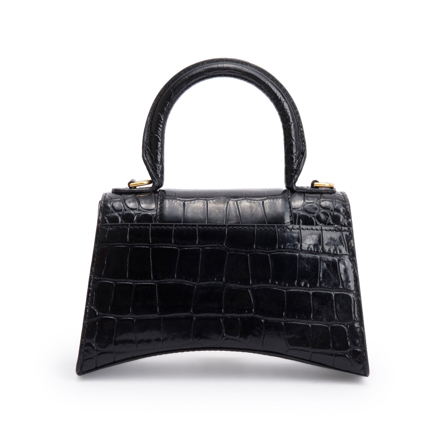 Balenciaga Black Croc-Embossed Leather XS Hourglass Top Handle Bag