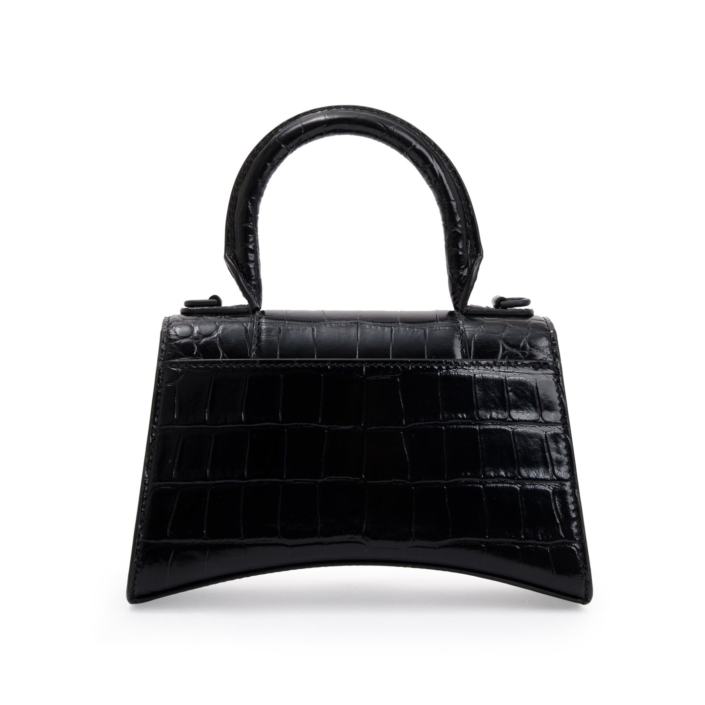 Balenciaga Black Croc-Embossed Leather XS Hourglass Top Handle Bag