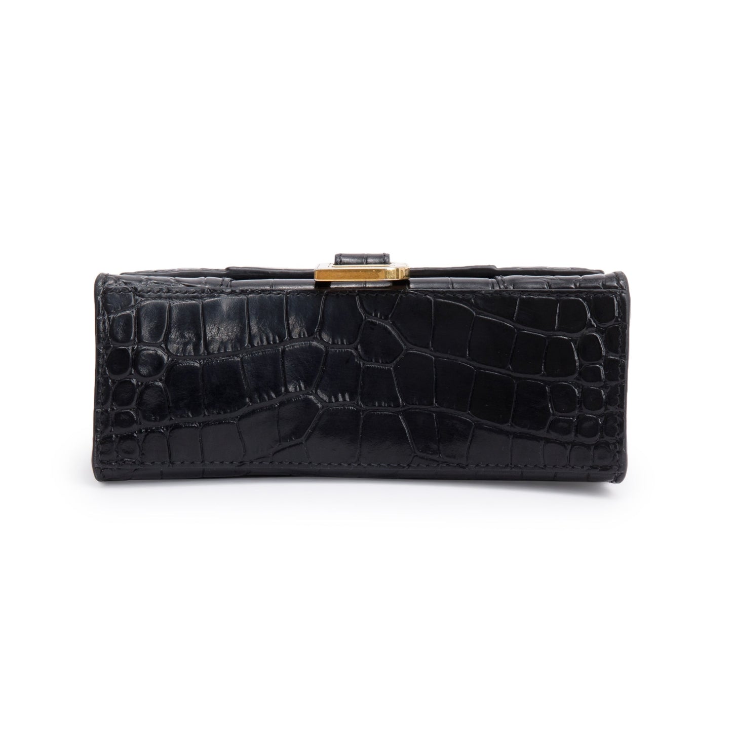 Balenciaga Black Croc-Embossed Leather XS Hourglass Top Handle Bag