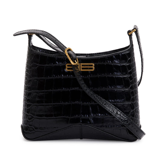 Balenciaga Black Croc-Embossed Leather Xx Small Hobo Bag