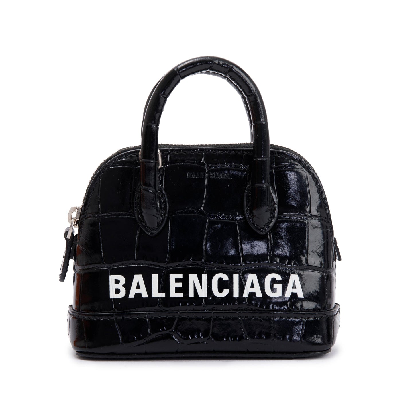 Balenciaga Black Crocodile Embossed Ville Mini Top Handle Bag