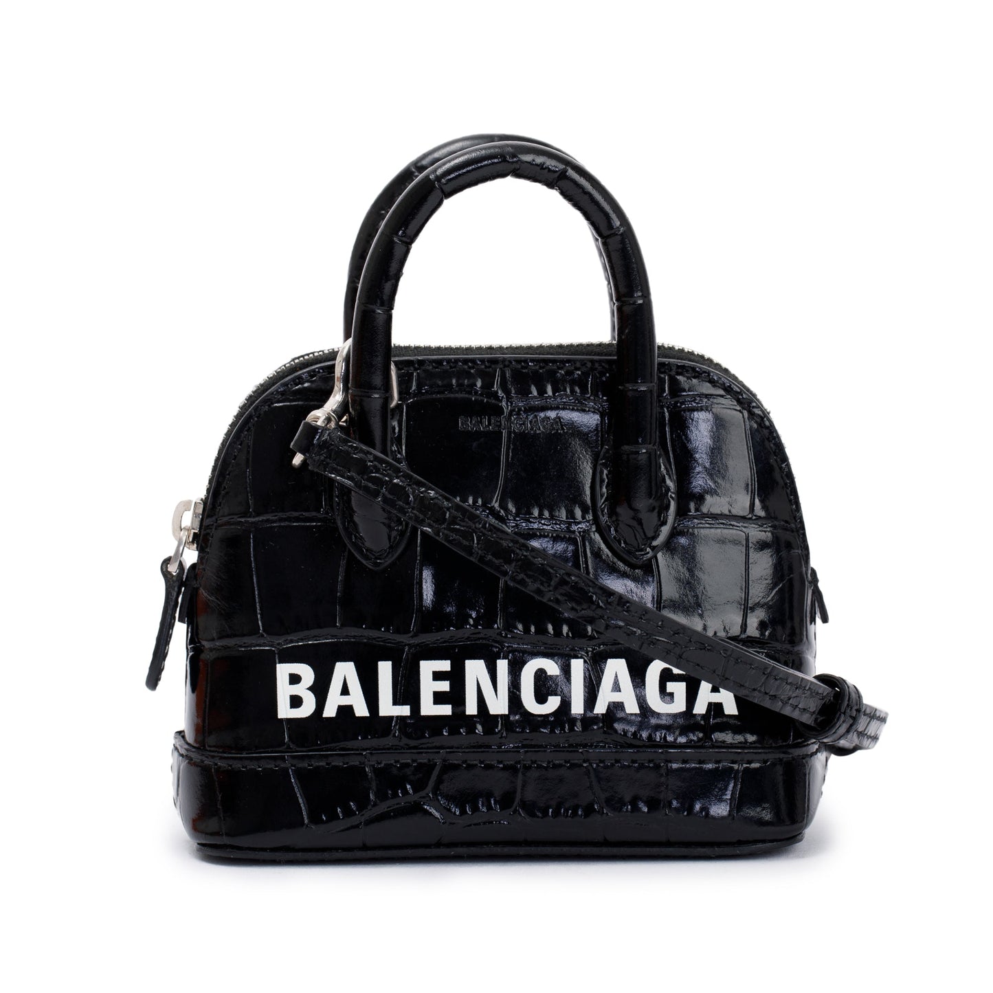 Balenciaga Black Crocodile Embossed Ville Mini Top Handle Bag