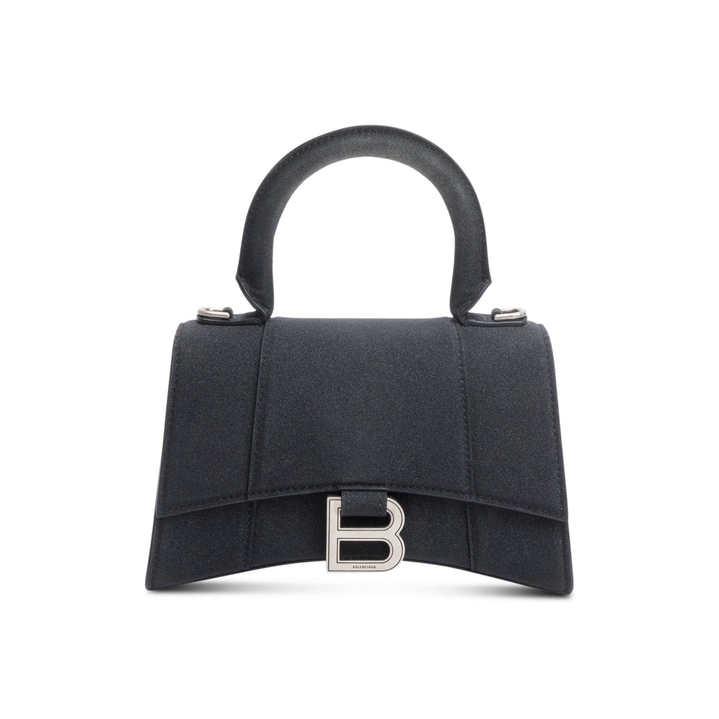 Balenciaga Black Glitter Satin XS Hourglass Top Handle Bag