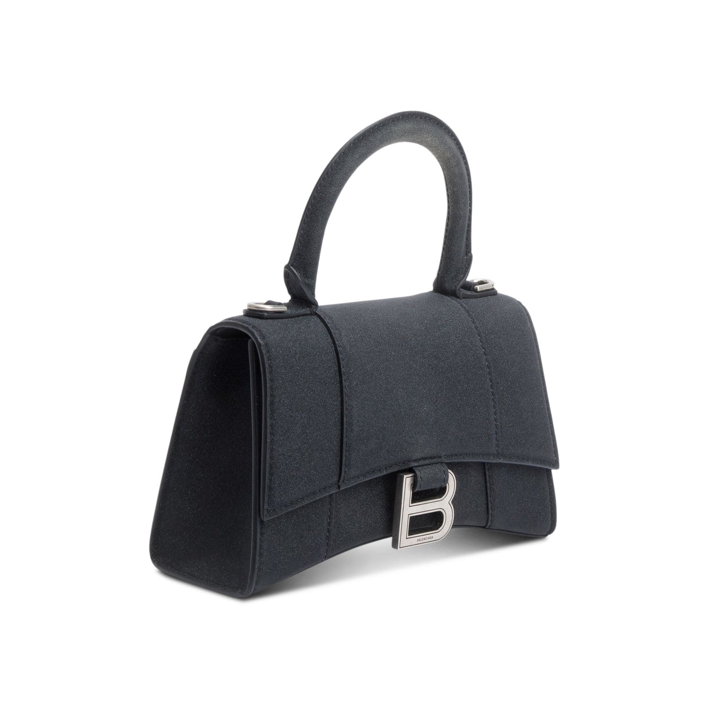 Balenciaga Black Glitter Satin XS Hourglass Top Handle Bag