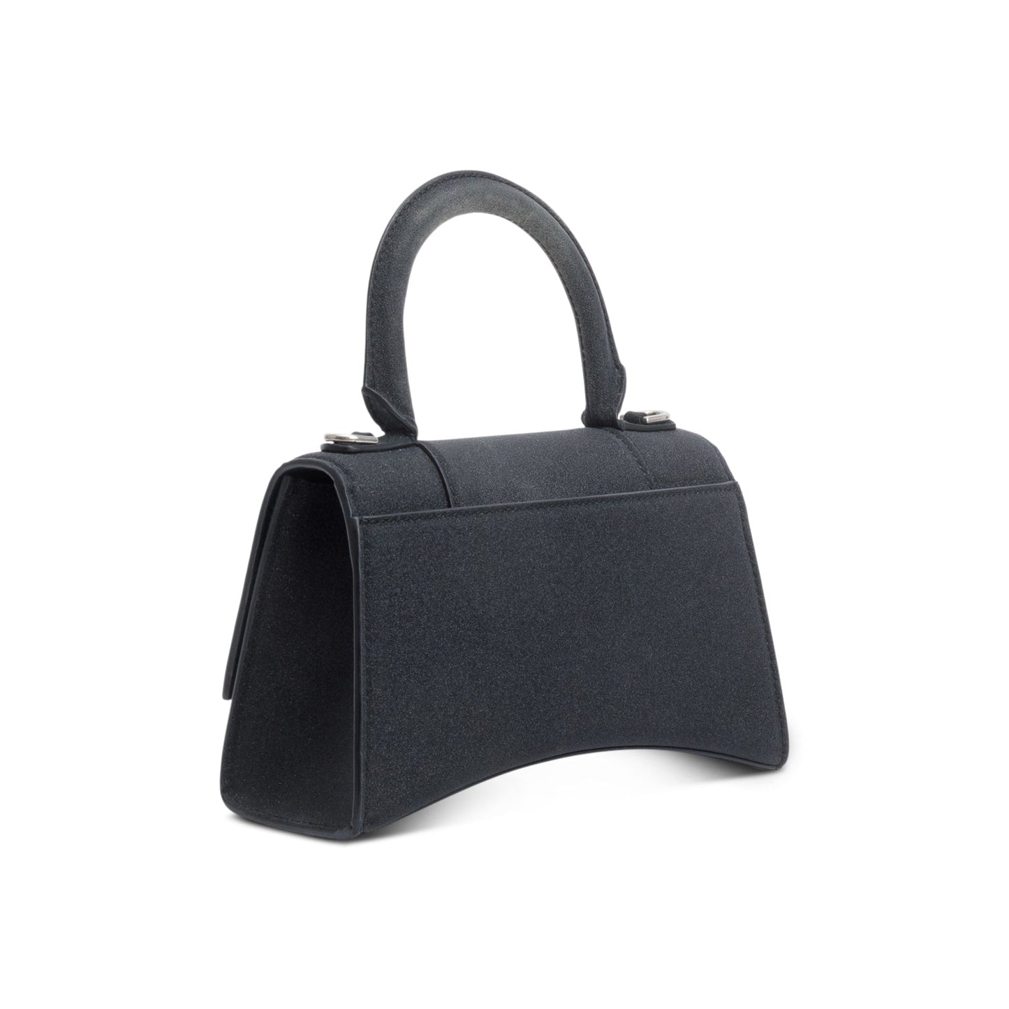 Balenciaga Black Glitter Satin XS Hourglass Top Handle Bag