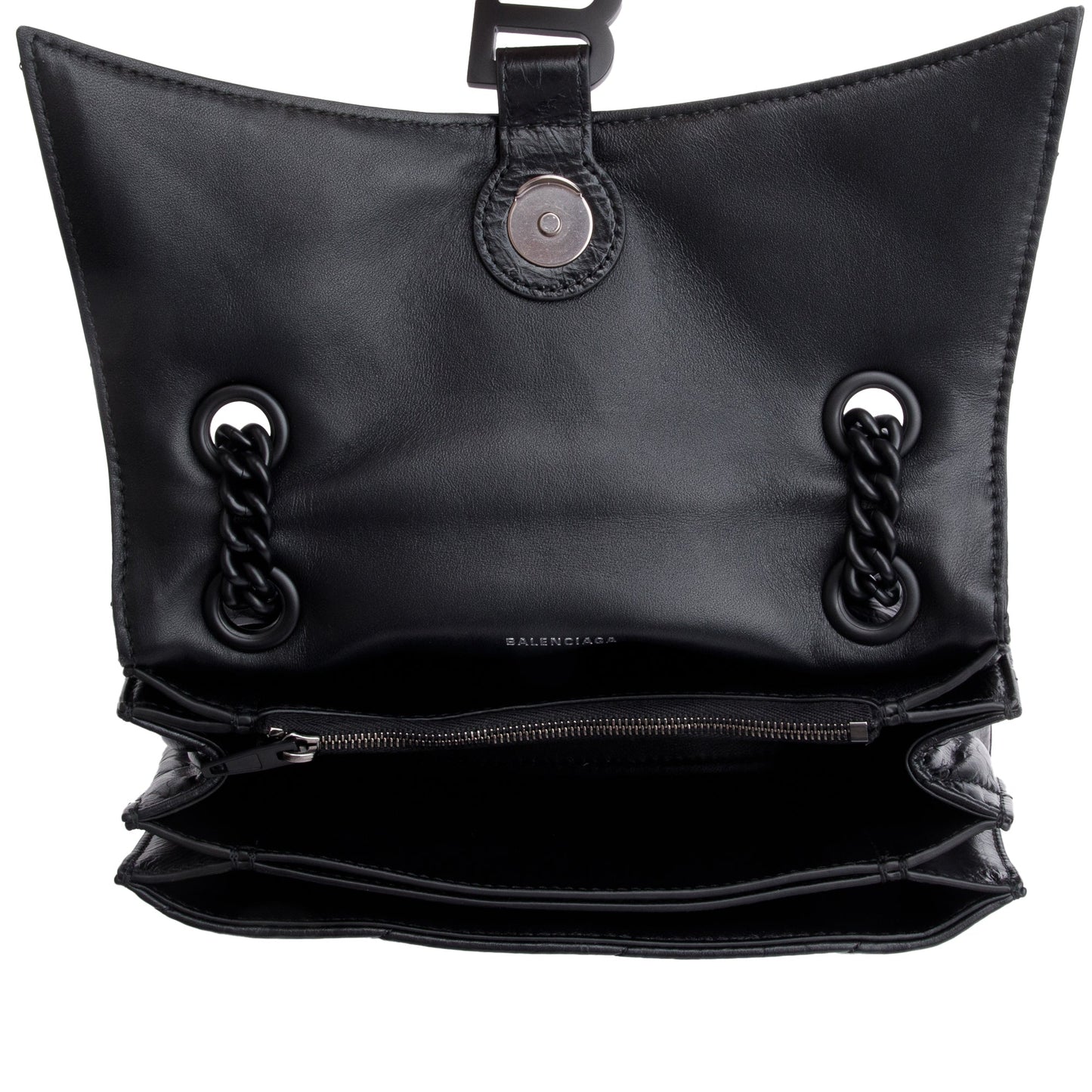 Balenciaga Black Leather Small Crush Chain Shoulder Bag