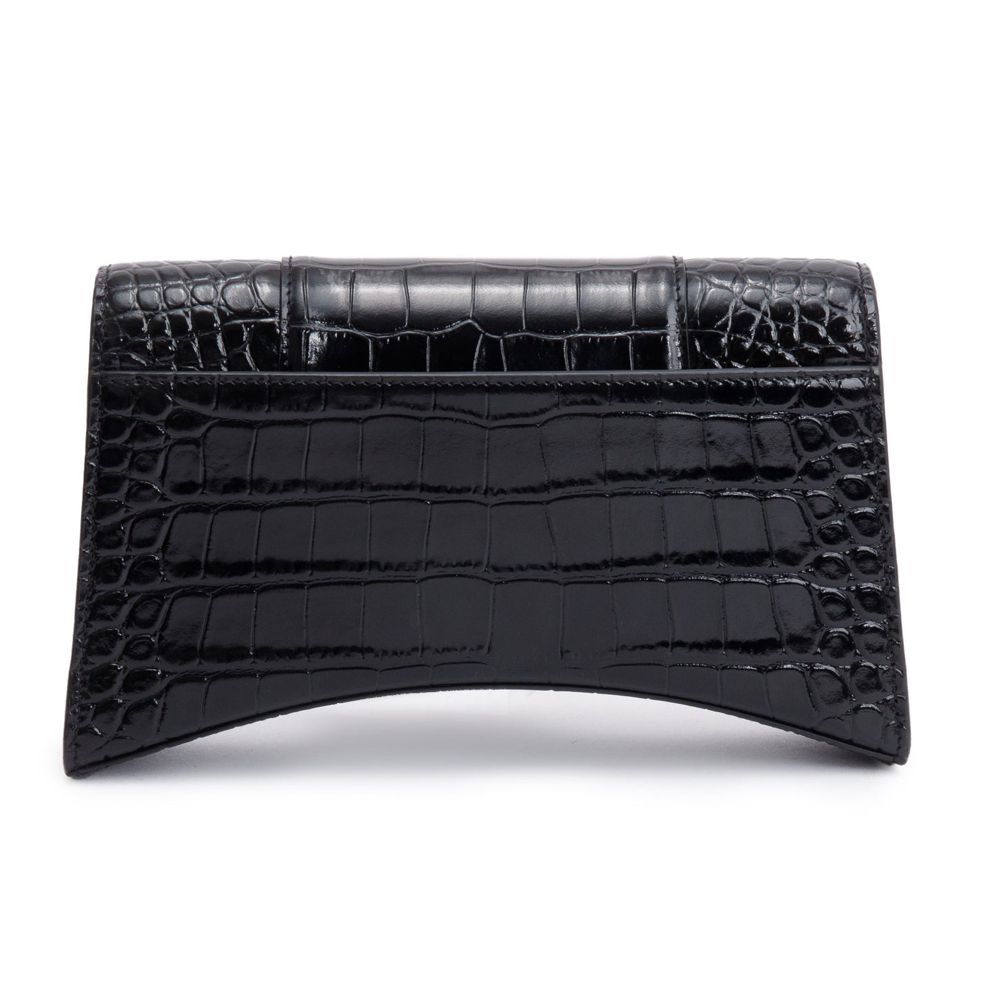 Balenciaga Black Monochrome Croc-Embossed Leather Hourglass Chain Wallet
