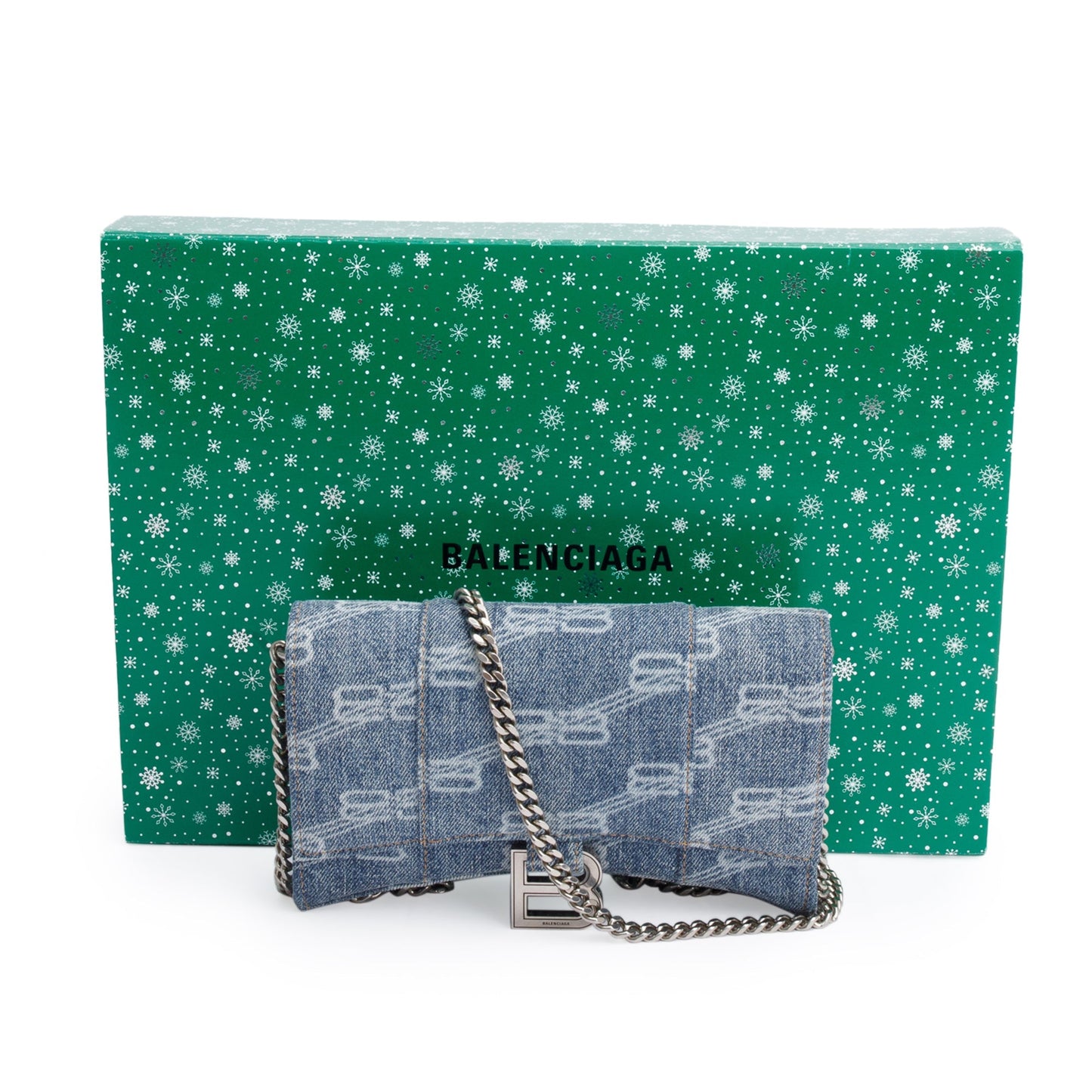 Balenciaga Blue BB Denim Hourglass Wallet on Chain