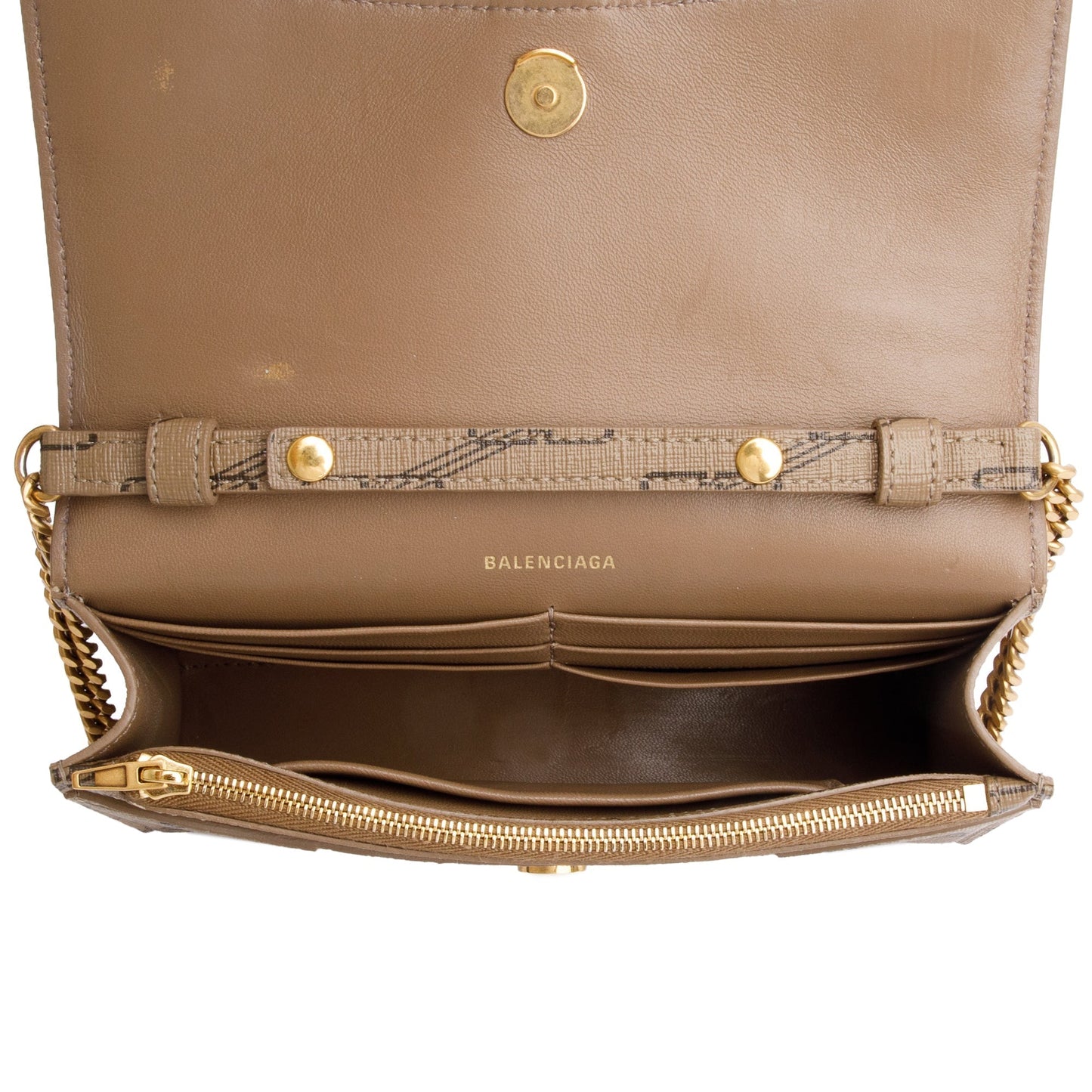Balenciaga Brown BB Canvas Hourglass Wallet on Chain