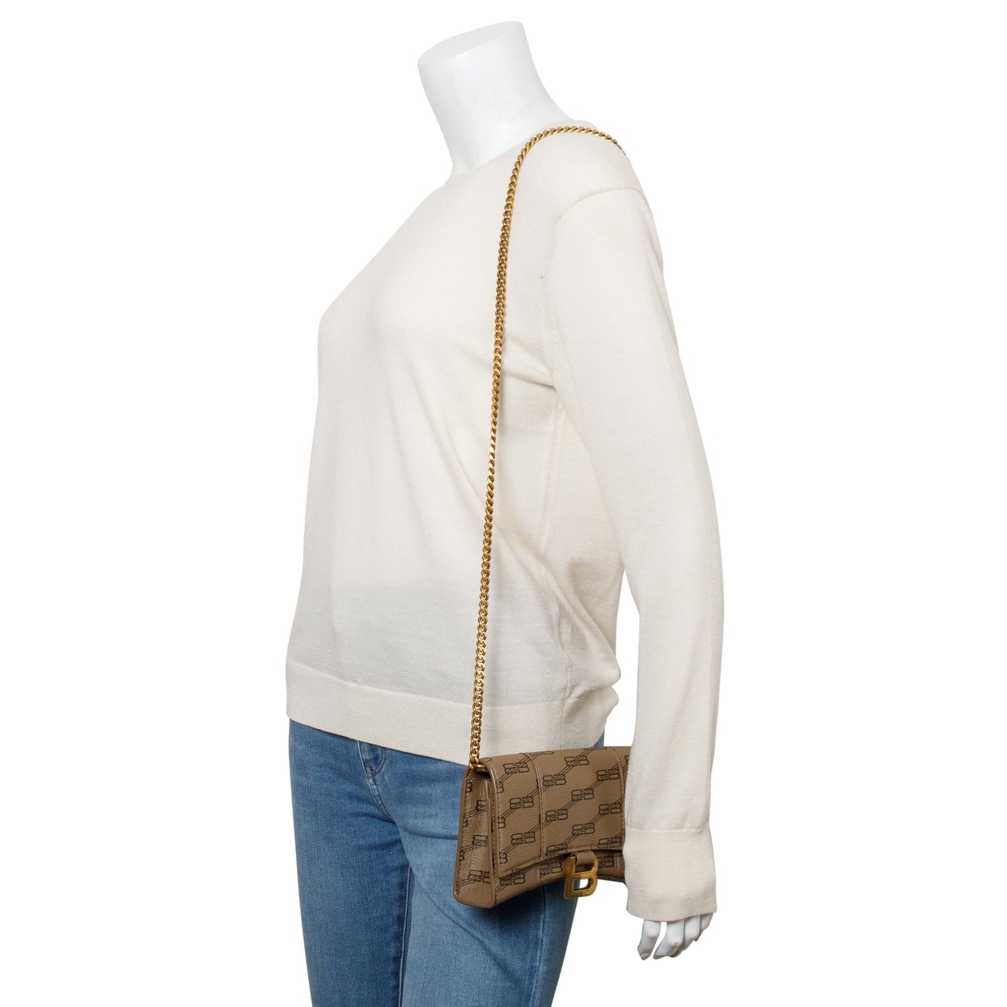 Balenciaga Brown BB Canvas Hourglass Wallet on Chain