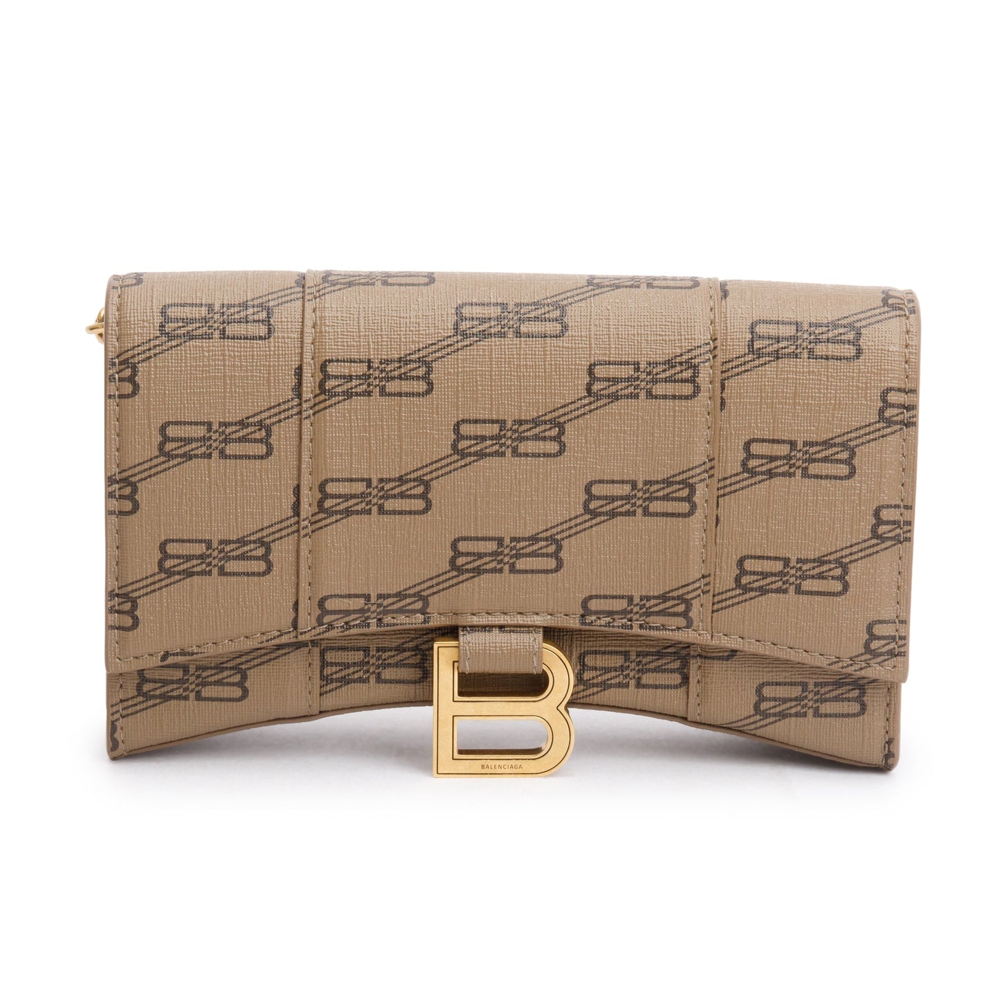 Balenciaga Brown BB Canvas Hourglass Wallet on Chain