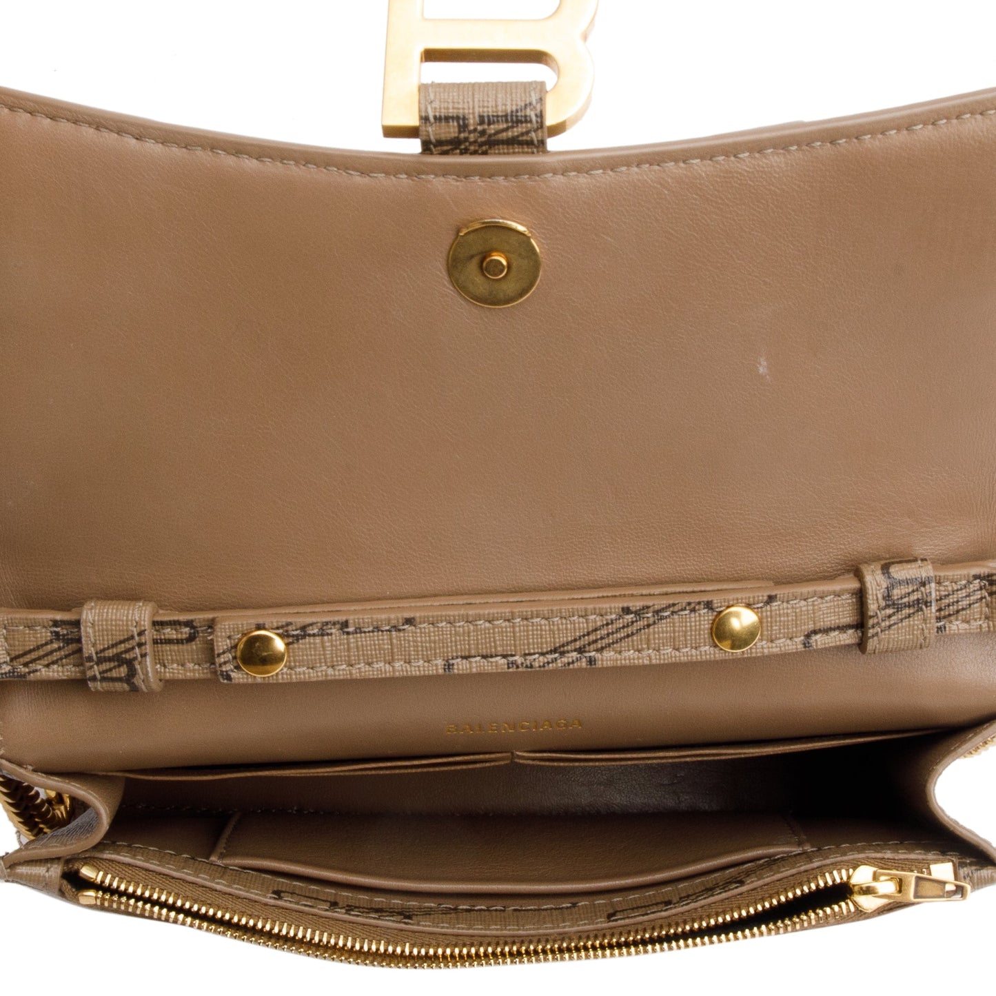 Balenciaga Brown BB Canvas Hourglass Wallet on Chain