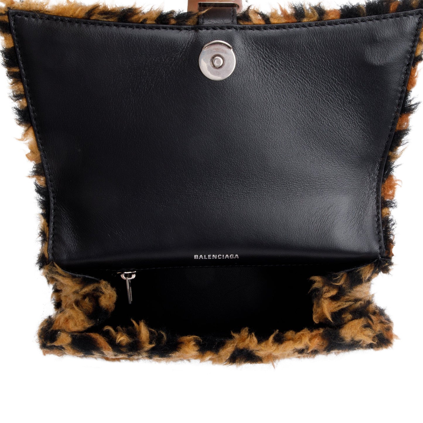 Balenciaga Brown Leopard Print Faux Fur Small Hourglass Top Handle Bag