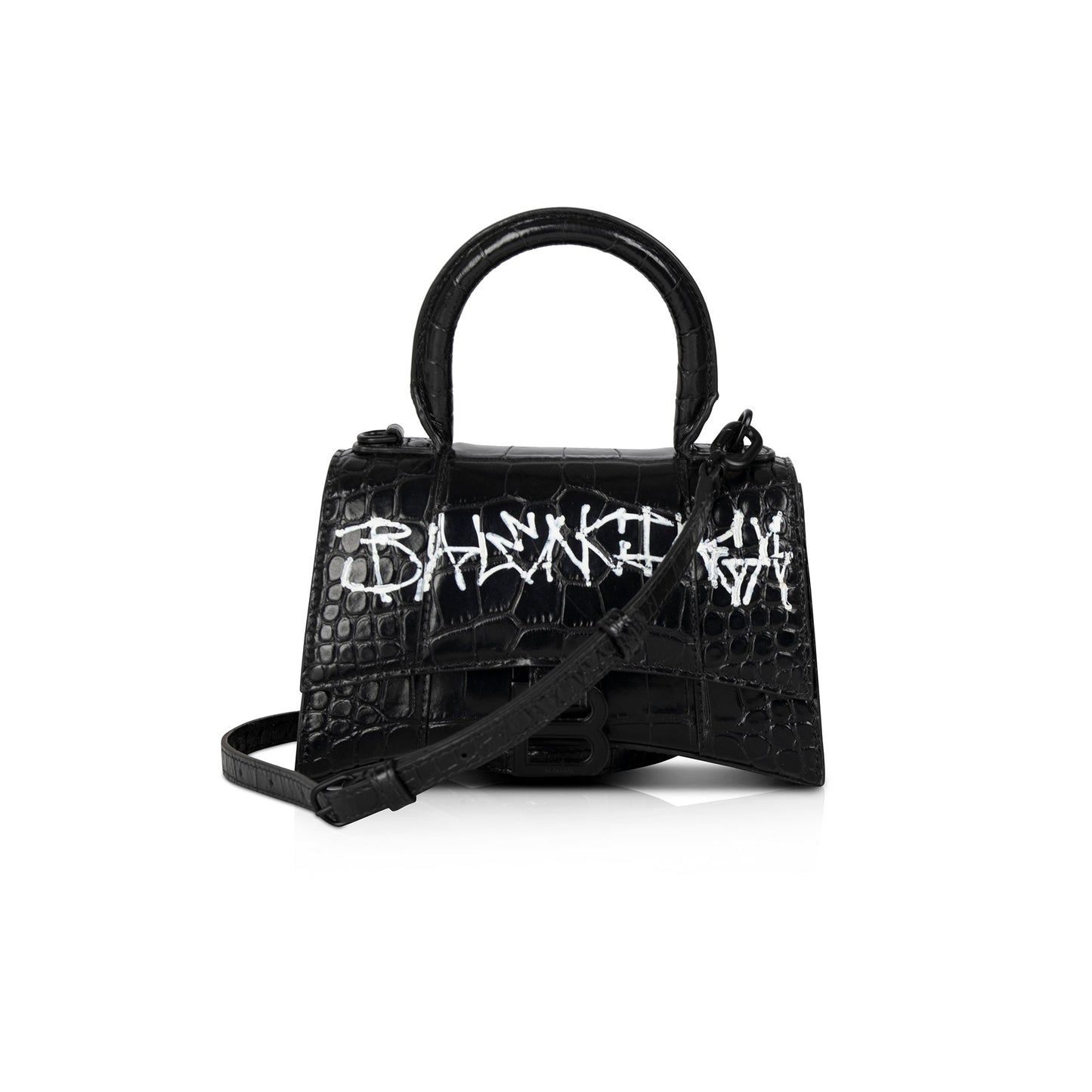 Balenciaga Croc-Embossed Graffiti Hourglass XS Top Handle Bag