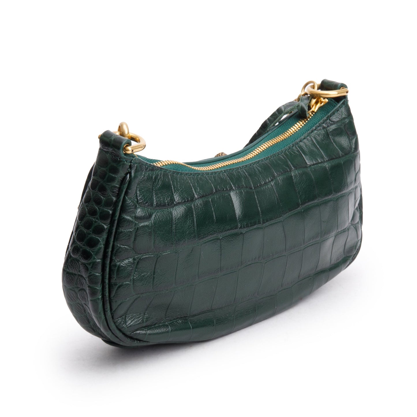 Balenciaga Green Crocodile Embossed Leather Mini Le Cagole Crossbody with Chain