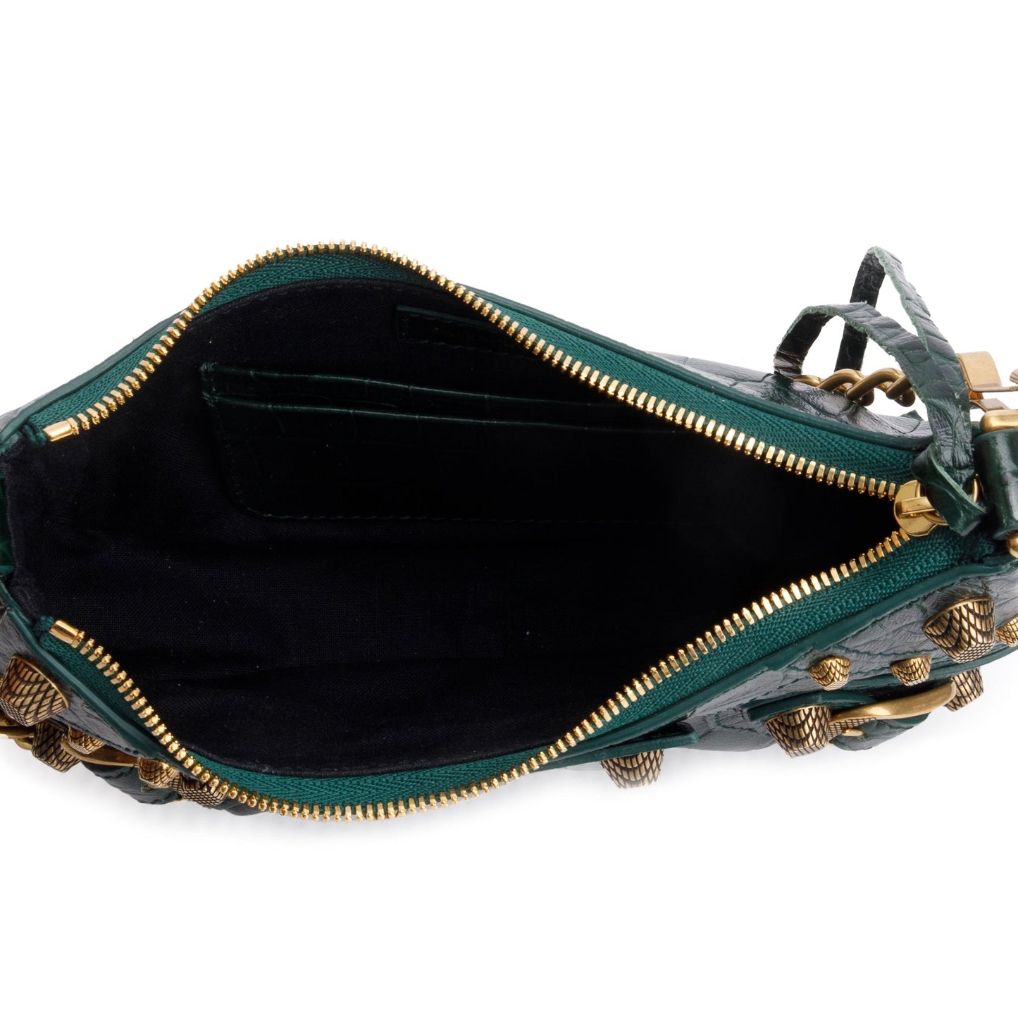 Balenciaga Green Crocodile Embossed Leather Mini Le Cagole Crossbody with Chain
