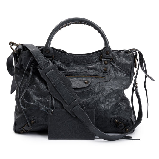 Balenciaga Grey Agneu Leather Motocross Classic City Velo Bag