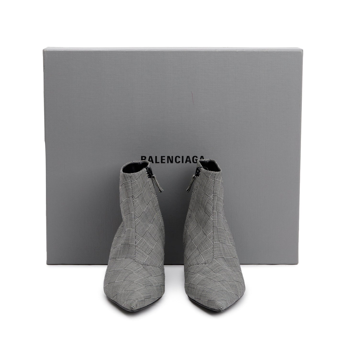 Balenciaga Grey Checked Wool Knife Pointy Toe Ankle Boots, Size 35.5