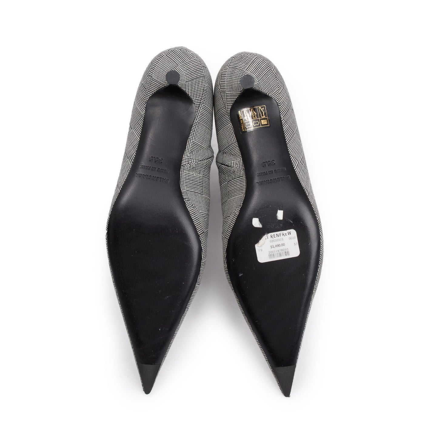 Balenciaga Grey Checked Wool Knife Pointy Toe Ankle Boots, Size 35.5