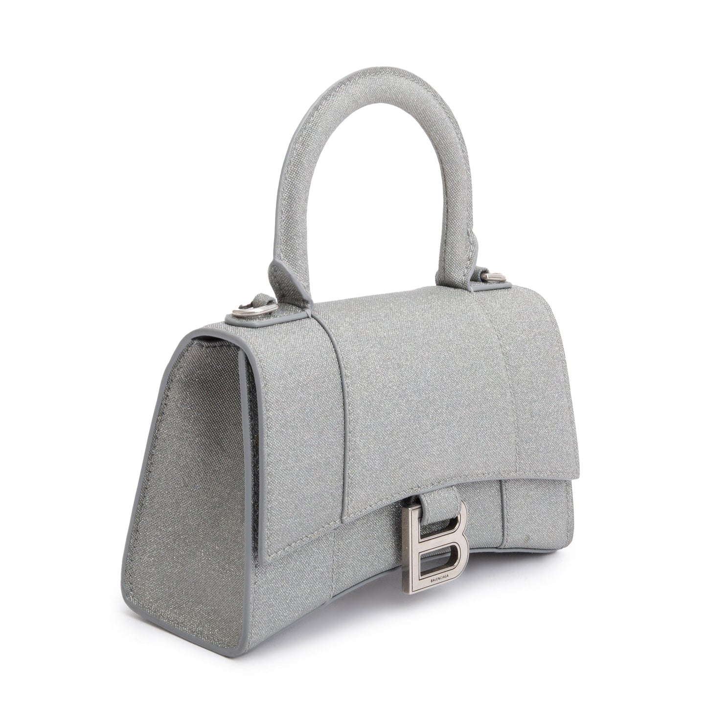 Balenciaga Grey Glitter Fabric XS Hourglass Top Handle Bag