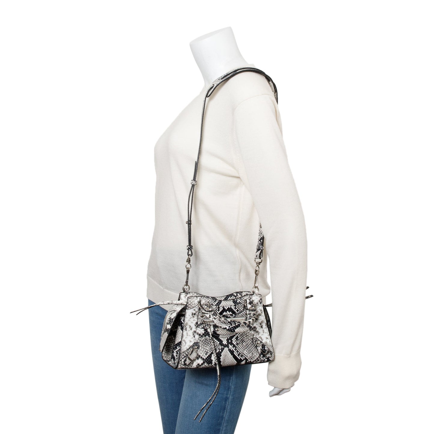 Balenciaga Grey Python Embossed Neo Classic Mini City Bag