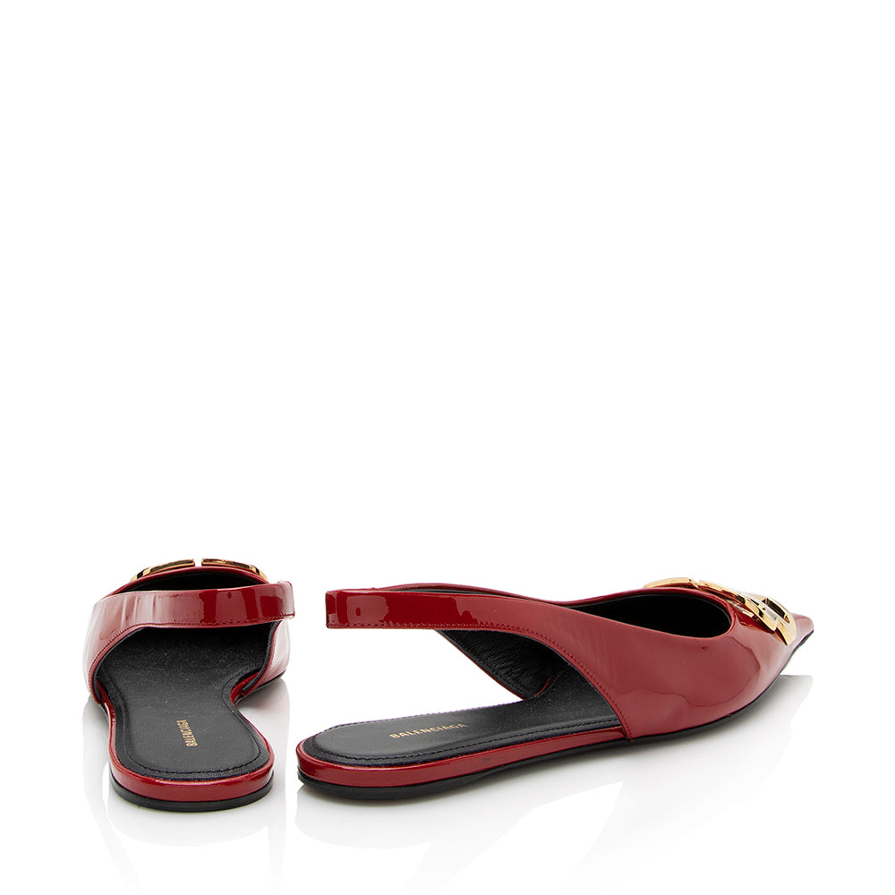 Luxury Balenciaga Trending 2026 Patent Leather BB Knife Slingback Flats - Size 7 / 37 (SHF-22027)