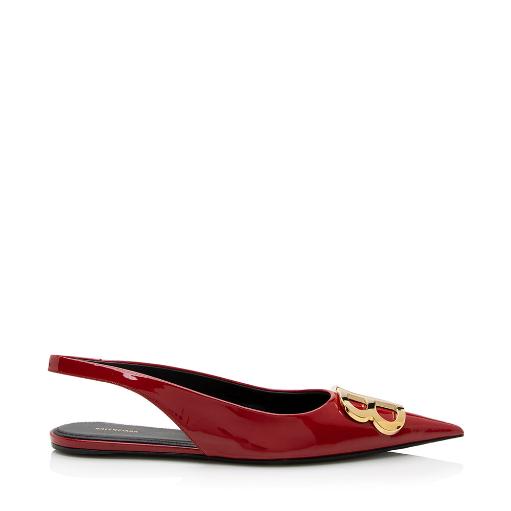Luxury Balenciaga Trending 2026 Patent Leather BB Knife Slingback Flats - Size 7 / 37 (SHF-22027)