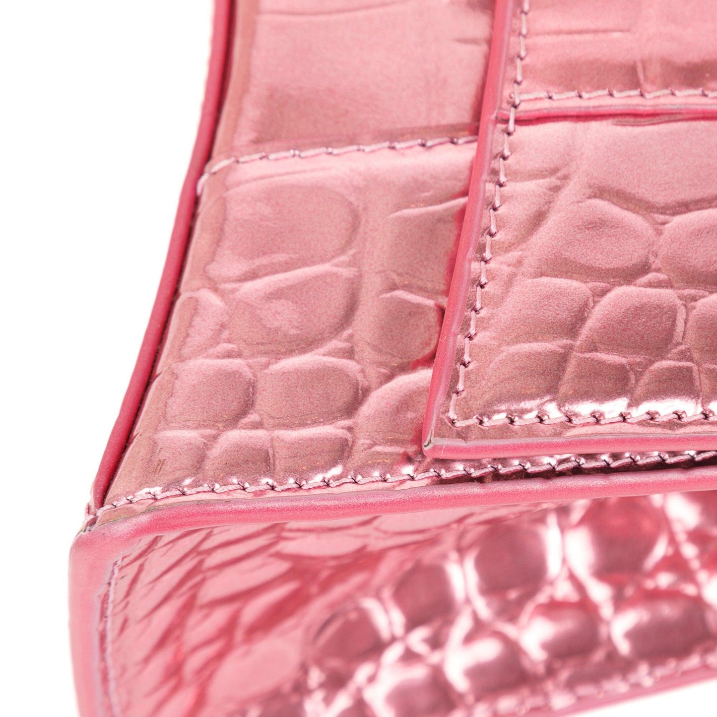 Balenciaga Pink Metallic Croc-Embossed Hourglass XS Top Handle Bag