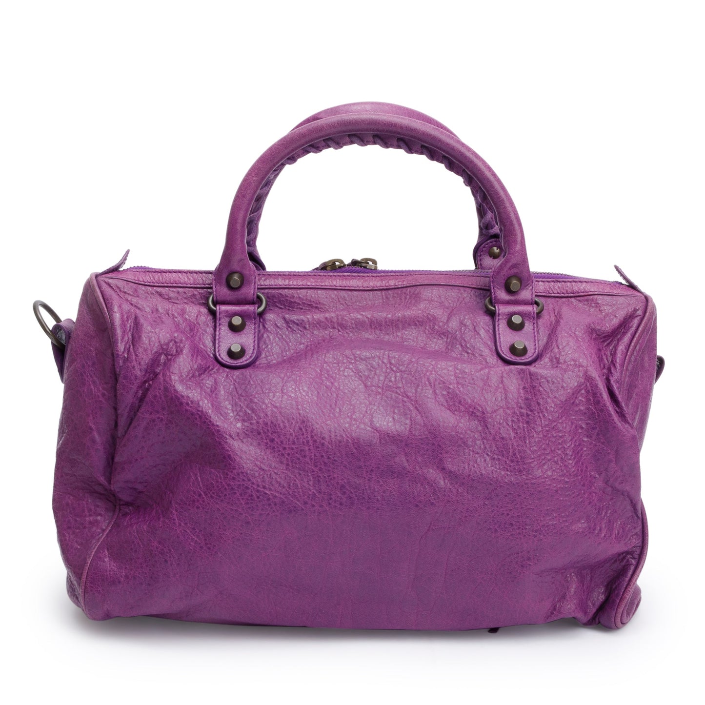 Balenciaga Purple Leather Polly Boston Bag