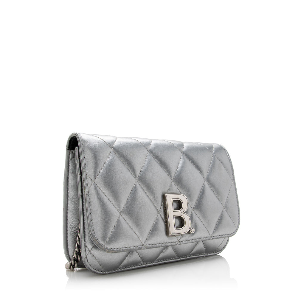 Luxury Balenciaga Trending 2026 Quilted Metallic Leather B Dot Shoulder Bag (SHF-16927)