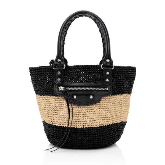 Luxury Balenciaga Trending 2026 Raffia Striped Panier XS Tote (SHF-22896)