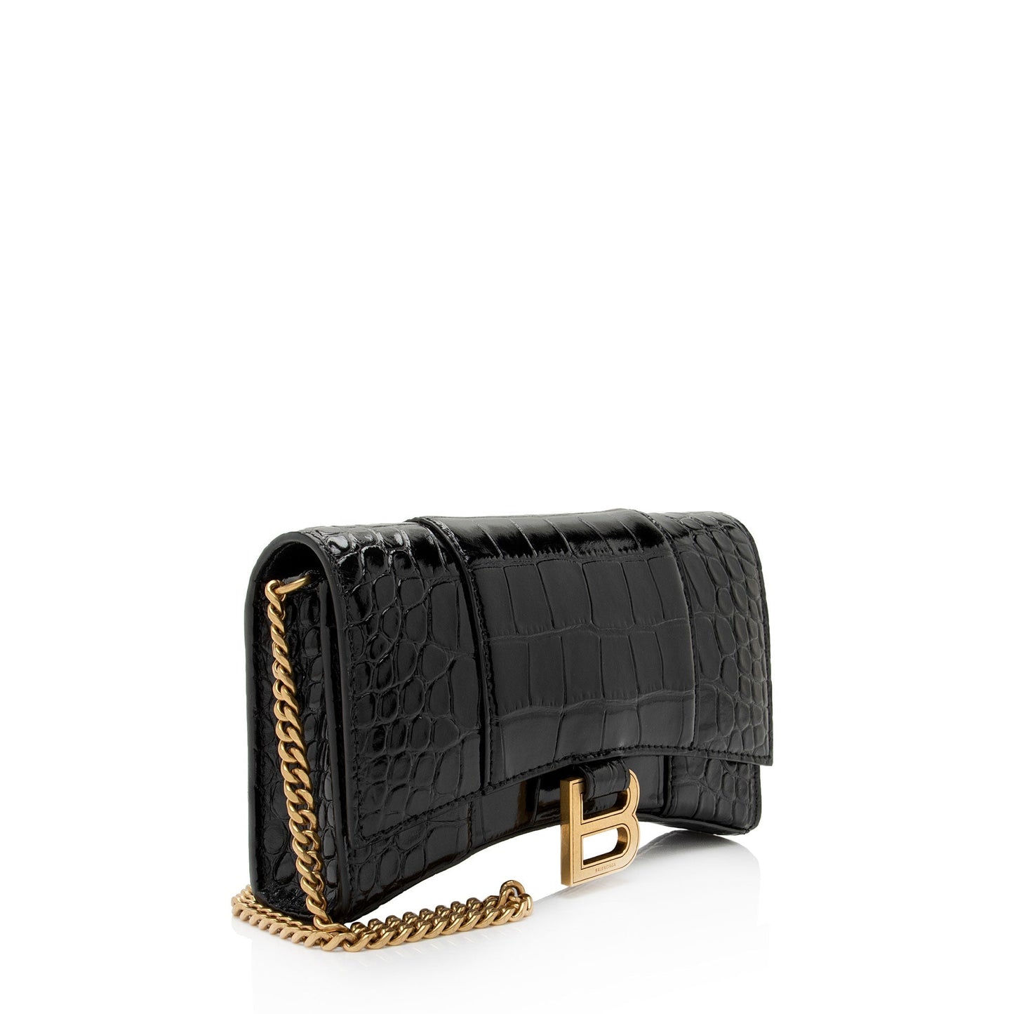 Luxury Balenciaga Trending 2026 Shiny Croc Embossed Calfskin Hourglass Chain Bag (SHF-Le4cT4)