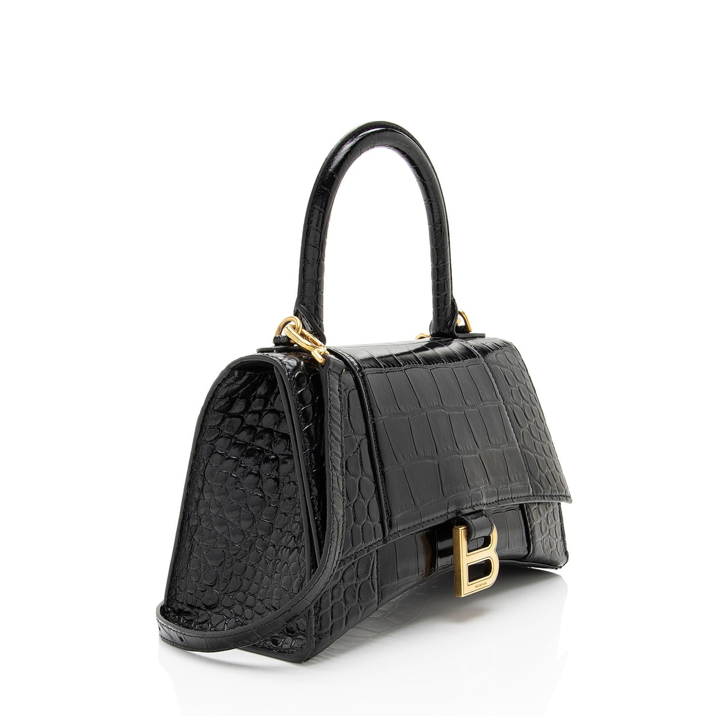 Luxury Balenciaga Trending 2026 Shiny Croc Embossed Calfskin Hourglass Small Top Handle (SHF-4EXjgI)