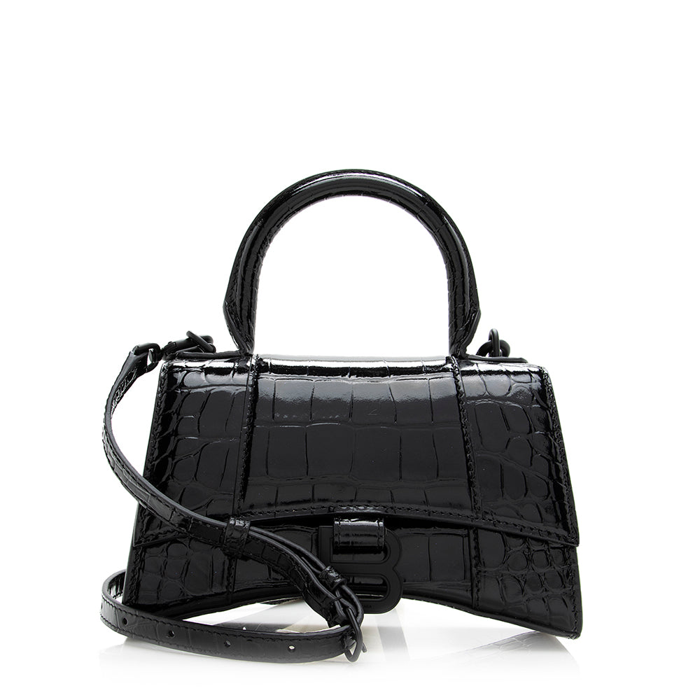 Luxury Balenciaga Trending 2026 Shiny Croc Embossed Calfskin Hourglass XS Satchel (SHF-20783)